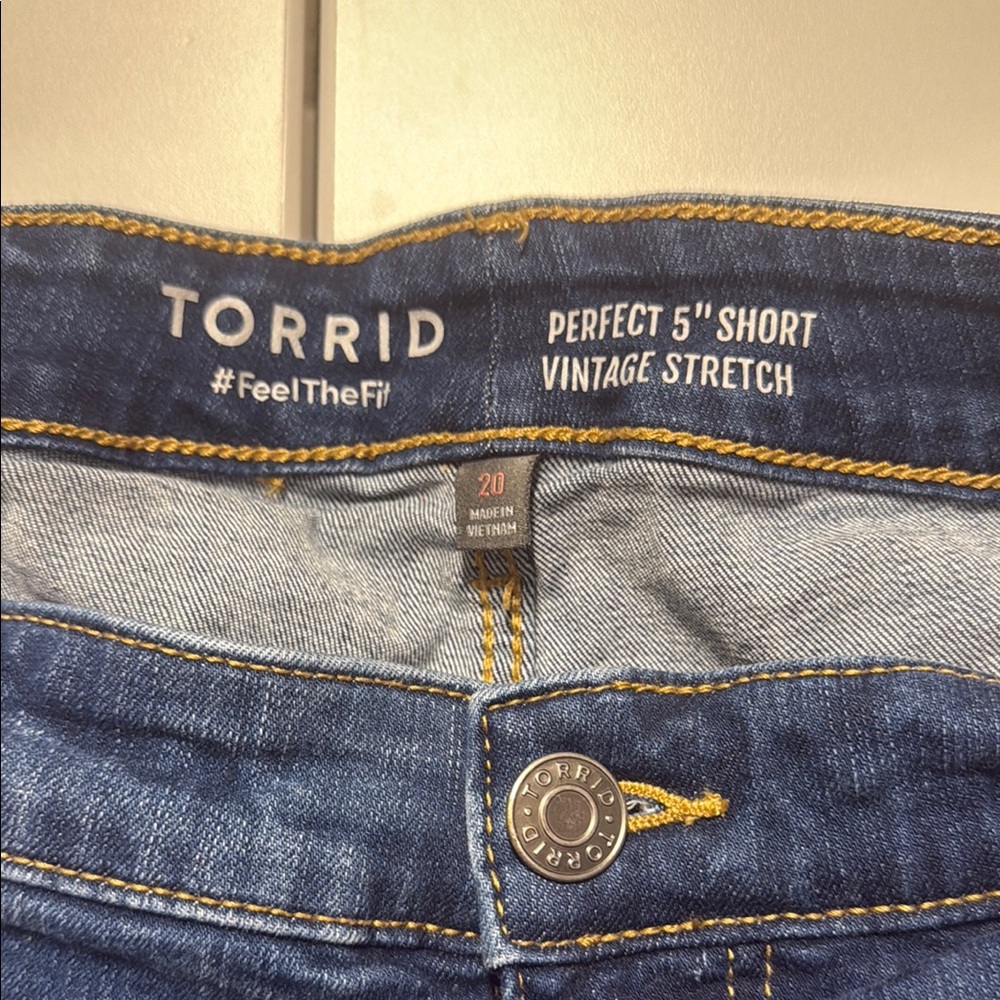 Torrid Distressed Dark Blue Jean Shorts - Picture 2 of 5